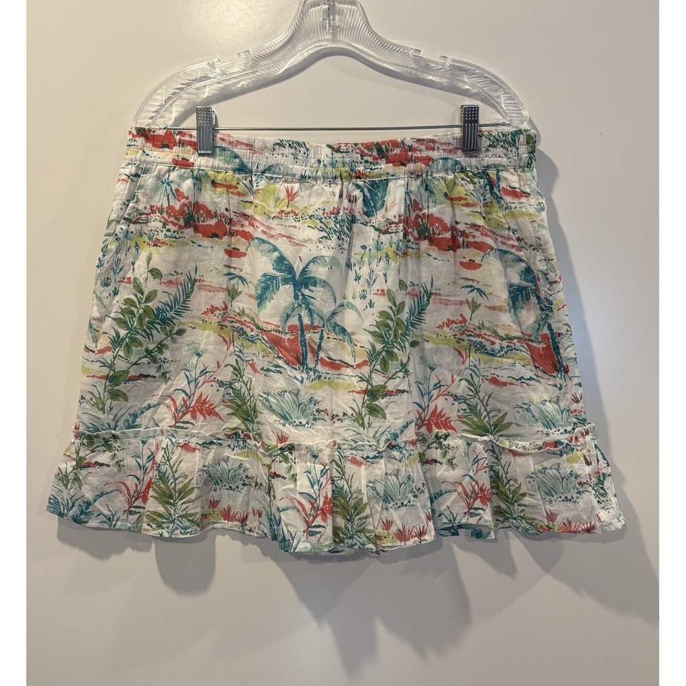 Sigrid Olsen Tropical Palm Tree Print Cotton Ruffle Mini Skirt Womens XL Nwt